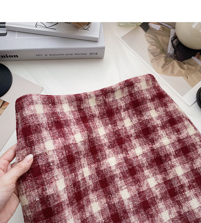 Small fresh check skirt casual high waist  5352