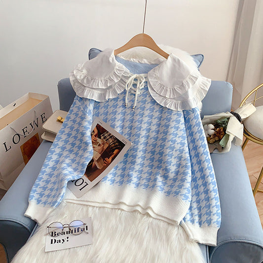 Babykragenpullover locker, dünn und faul, trägt einen Pullover und einen Mantel 4932