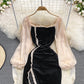 Samtkleid mit hoher Taille und eckigem Ausschnitt 3765