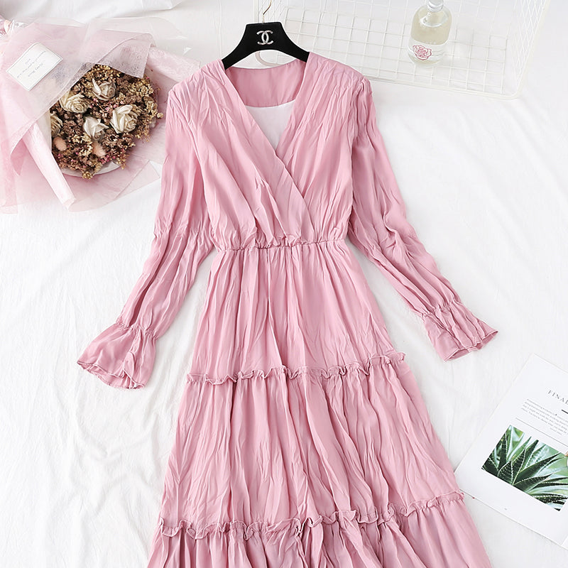 Chiffon schmaler Retro-Faltenrock mittellang 3995