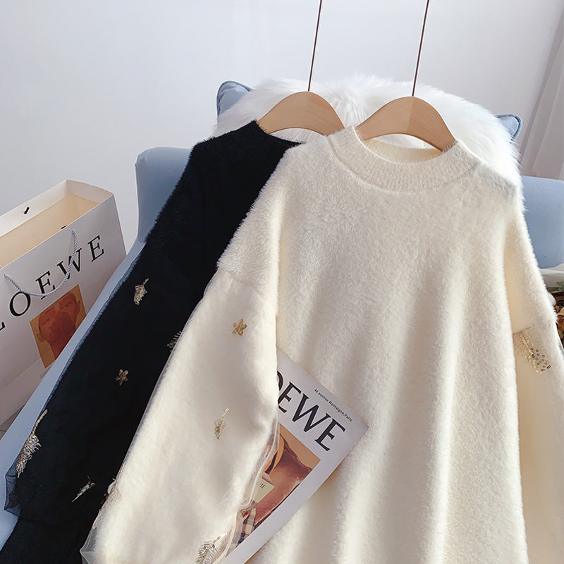 Imitation mink soft waxy sweater dress loose lazy style  4938