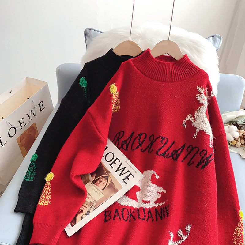 Weihnachtspullover für Damen, locker, faul, mit Windboden, Hemdoberteil 5250
