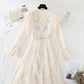 Embroidered mesh shows thin temperament knitted dress for women  4092