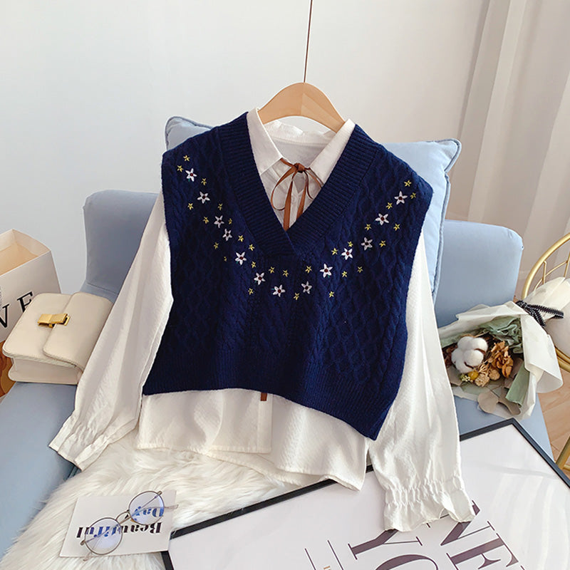 Bestickte Strickweste Damen Weste Pullover Weste Weste 4934