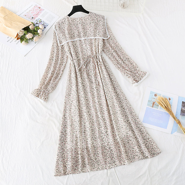 French retro floral lace up waist slim temperament long skirt  3924