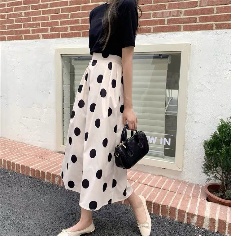 Polka dot skirt, summer, new style, printed midi A-line skirt  3654