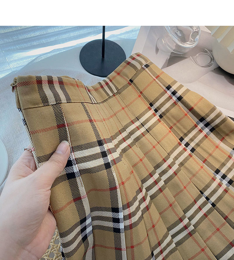 Jupe plissée à carreaux pour femme, taille haute, coupe trapèze, 5435