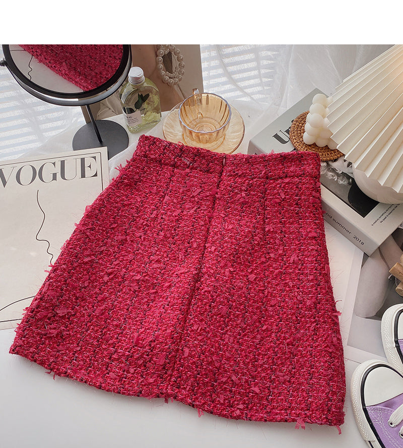 Koreanische Version des karierten A-förmigen Rocks 5564 mit hoher Taille im Retro-Hongkong-Stil