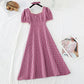 Slim waist, square neck, super immortal French retro long skirt  4660