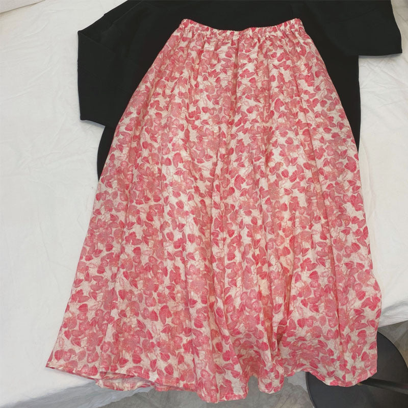 Ramie, Rock in A-Linie mit Blattblumen 3568