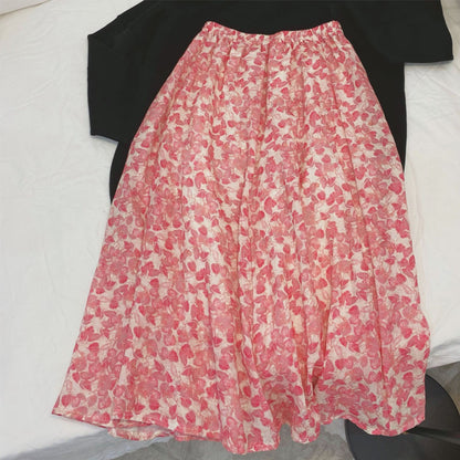 Ramie, Rock in A-Linie mit Blattblumen 3568