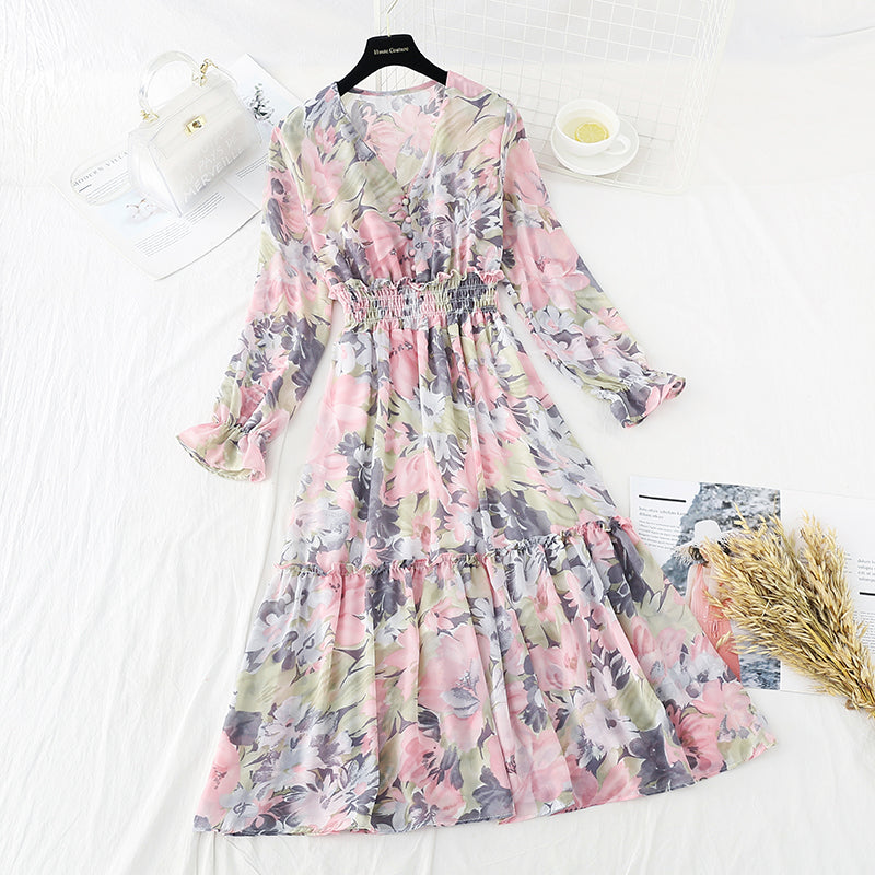 French Chiffon knee length skirt with slim waist  3843