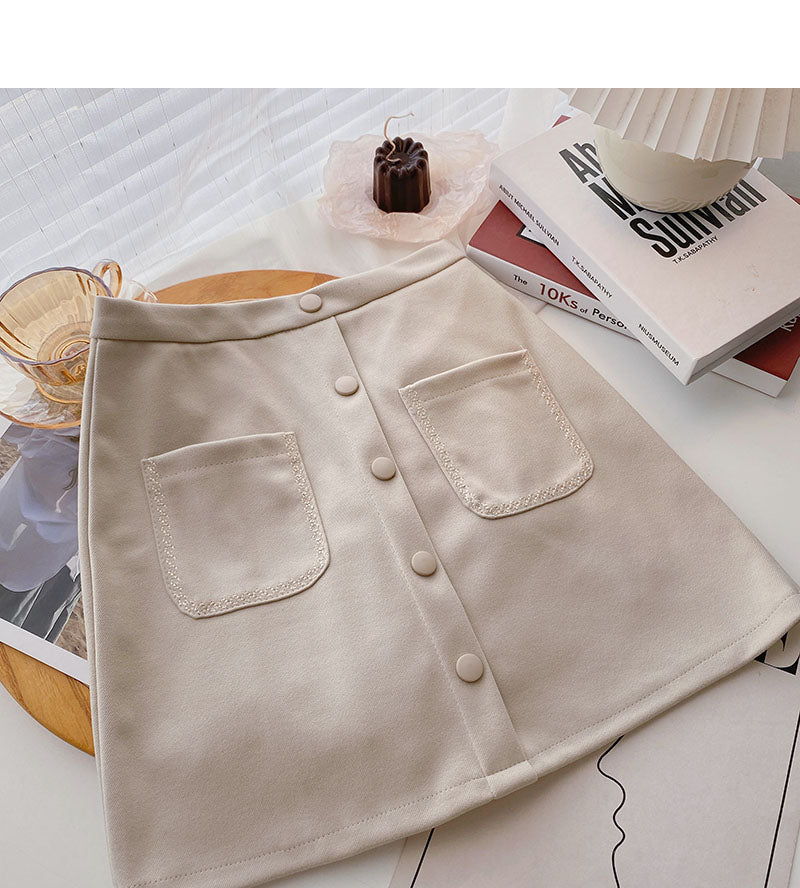 Korean retro personality small pocket skirt trend  5500