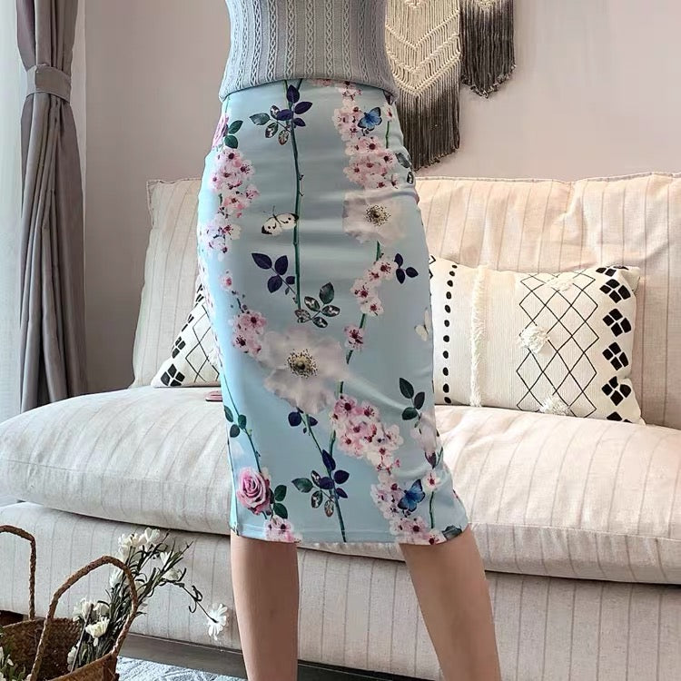 Summer, new style, preppy style, high Fanny hip skirt, split print skirt, stretch bodycon skirt  3540