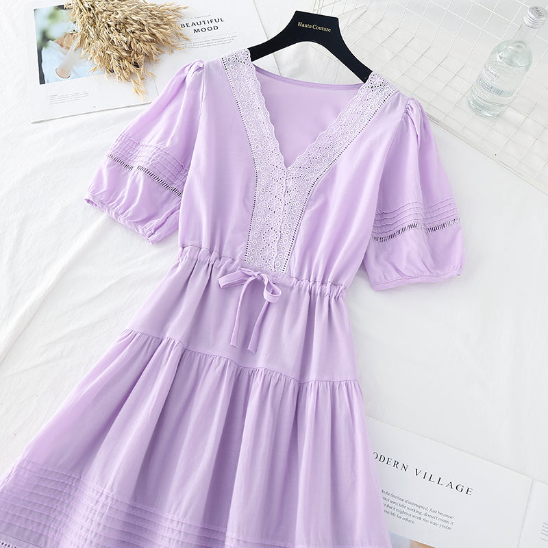 Gentle wind cotton linen skirt, slim waist, French minority dress  4186