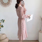 Lapel cut-out lace up waist slim over knee solid long skirt  3905