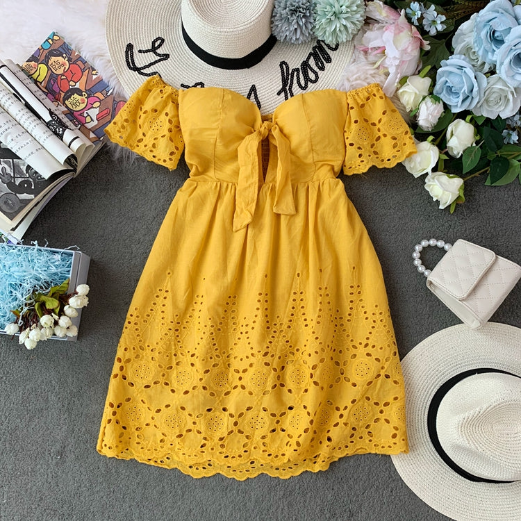 Off shoulder embroidered backless Strapless high waist solid dress  3726