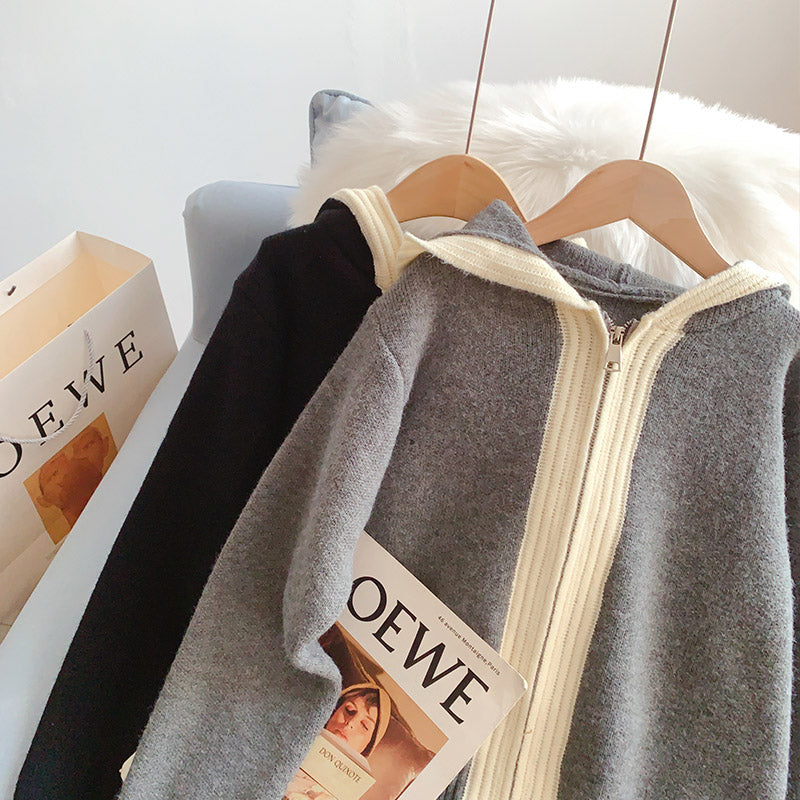 Koreanische Kapuzenpullover-Mantel-Strickjacke 5219