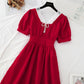 Pearl Square Neck skirt with a slim waist French dress  4190