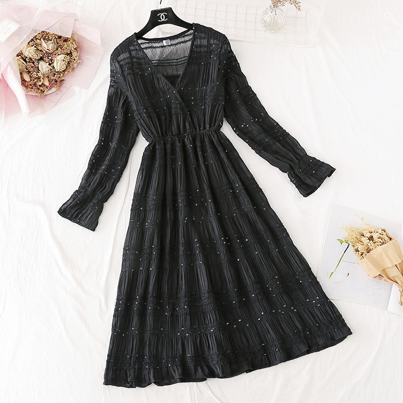 Fairy super xiansen French retro long skirt  4378