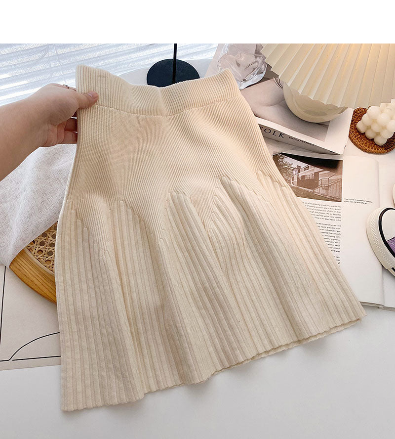 Simple little man versatile pleated high waist A-line skirt  5468