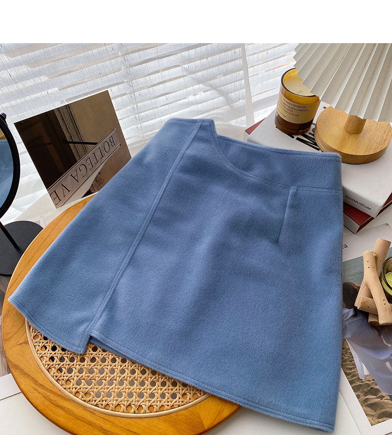 High waist irregular tweed skirt sweet solid color  5354