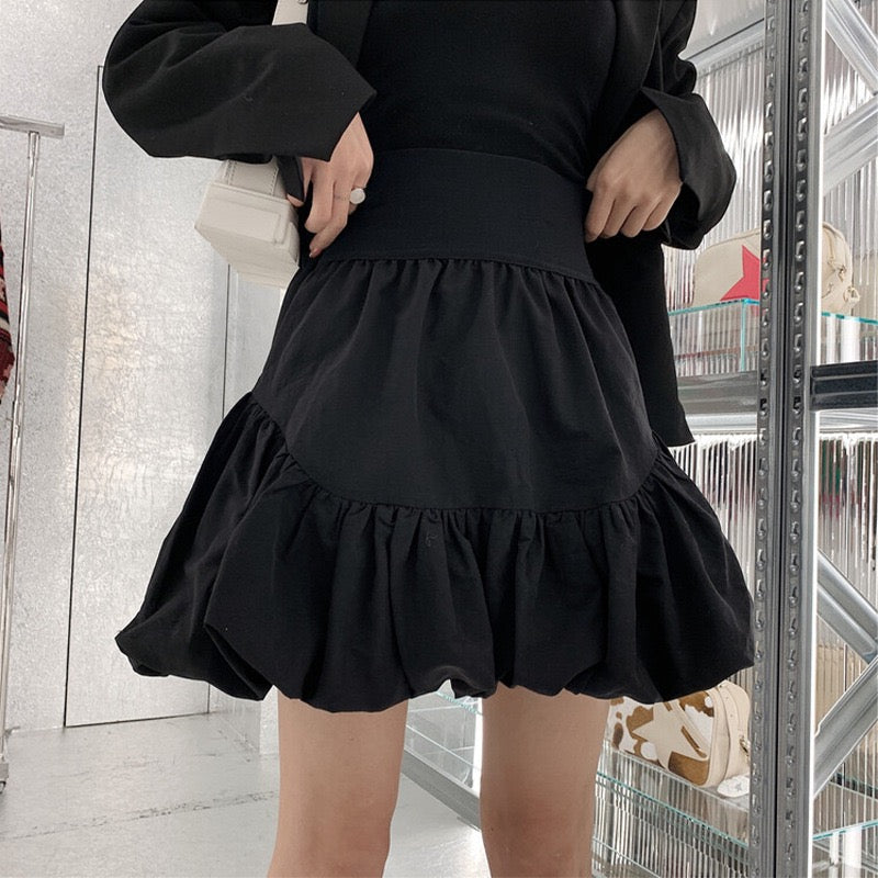 Splicing bubble flower bud cloud skirt, spring skirt, high waist A-line skirt  3666
