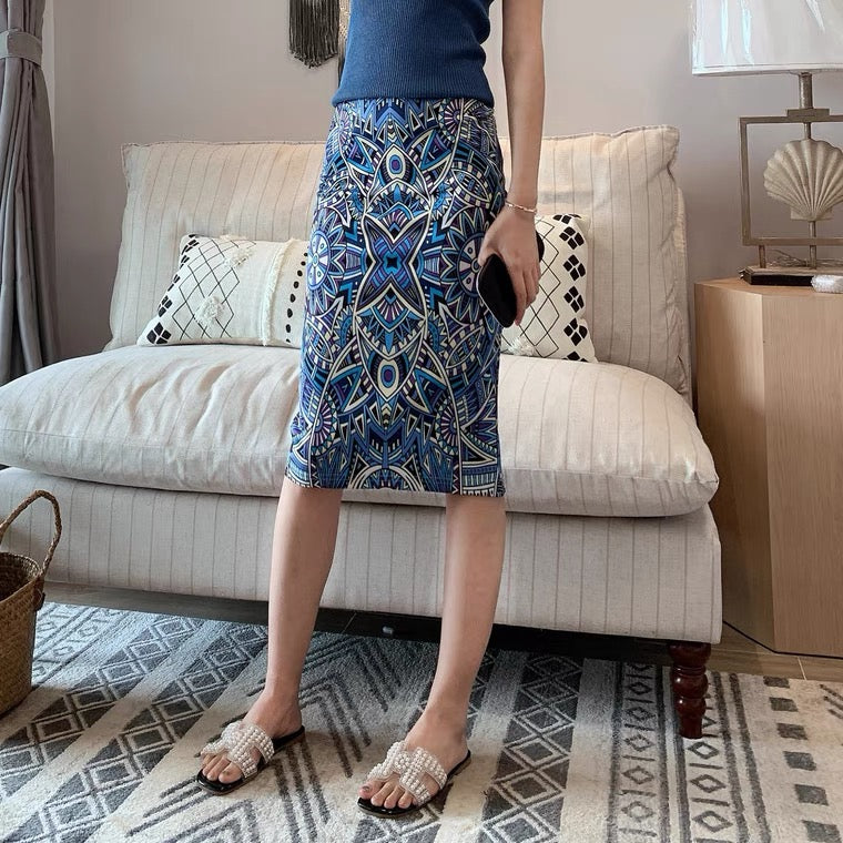 Diamond-shaped plaid print skirt, slit high Fanny skirt, all-match bodycon skirt  3535
