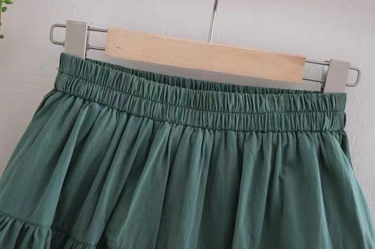 Minirock aus Baumwolle und Leinen, sommerlicher Faltenrock in A-Linie mit hoher Taille, gespleißter Volantrock 3581