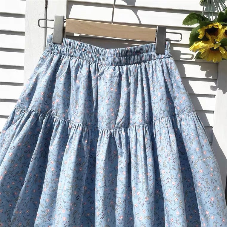 High waist floral skirt, fresh pleated skirt, short mini skirt  3582
