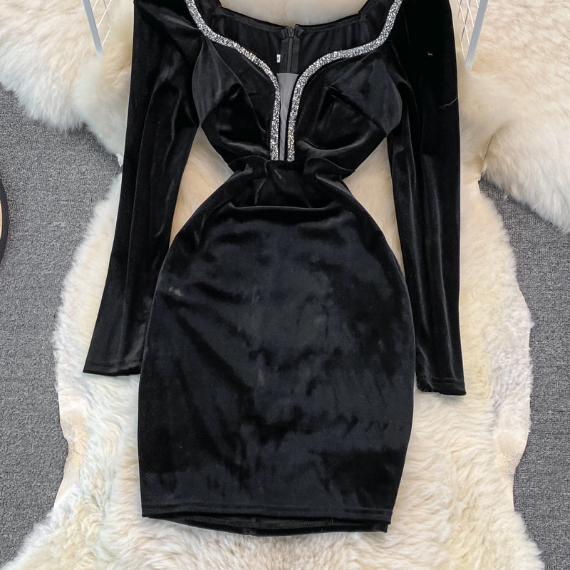 Samt mit Diamant-Temperament, schmaler Taille, sexy Hüftwickelkleid 3750