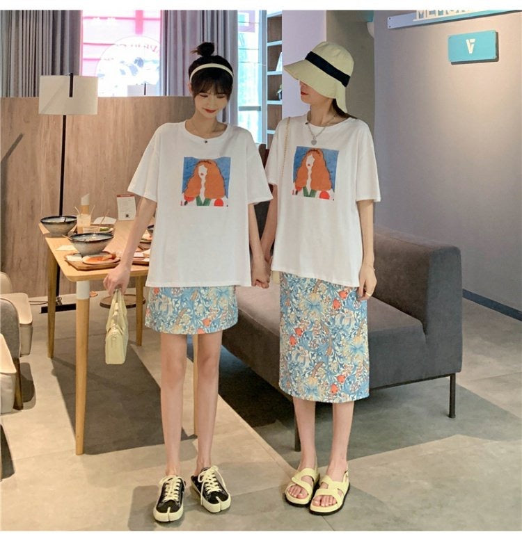 Oil painting broken flower skirt, summer, thin bodycon skirt,high waist midi skirt  3555