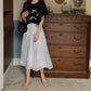 White midi skirt, high waist A-line skirt  3648