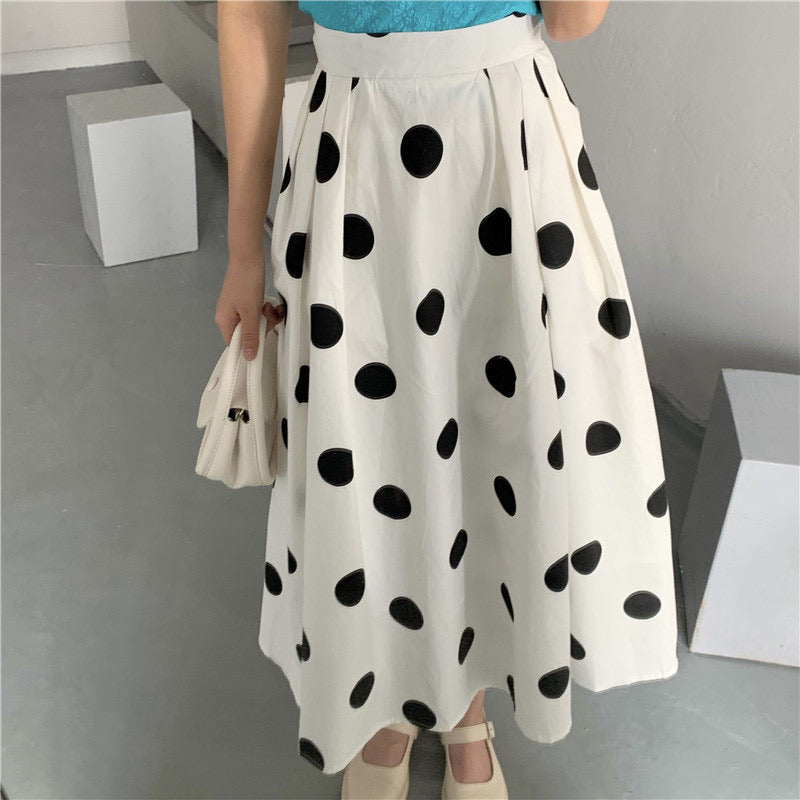 Polka dot skirt, summer, new style, printed midi A-line skirt  3654