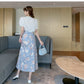 New style, temperament, midi split skirt, long floral A-line skirt  3552