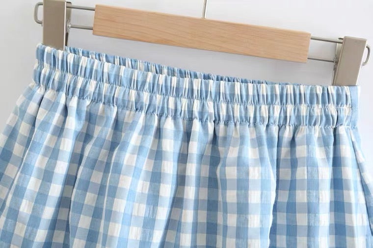 Light blue plaid flounces A-line skirt, summer, high waisted skirt for students  3575