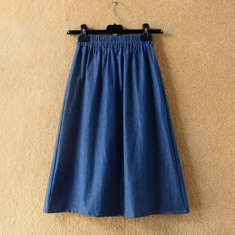 Frühling und Sommer, neu, Jeansrock, niedliche Katzenstickerei, mittellanger Rock mit hoher Taille und großem Schwung, Rock in A-Linie 3611