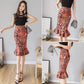Vintage, new style, sexy fashion, large size high waist skirt, printed fish tail stretch skirt  3533