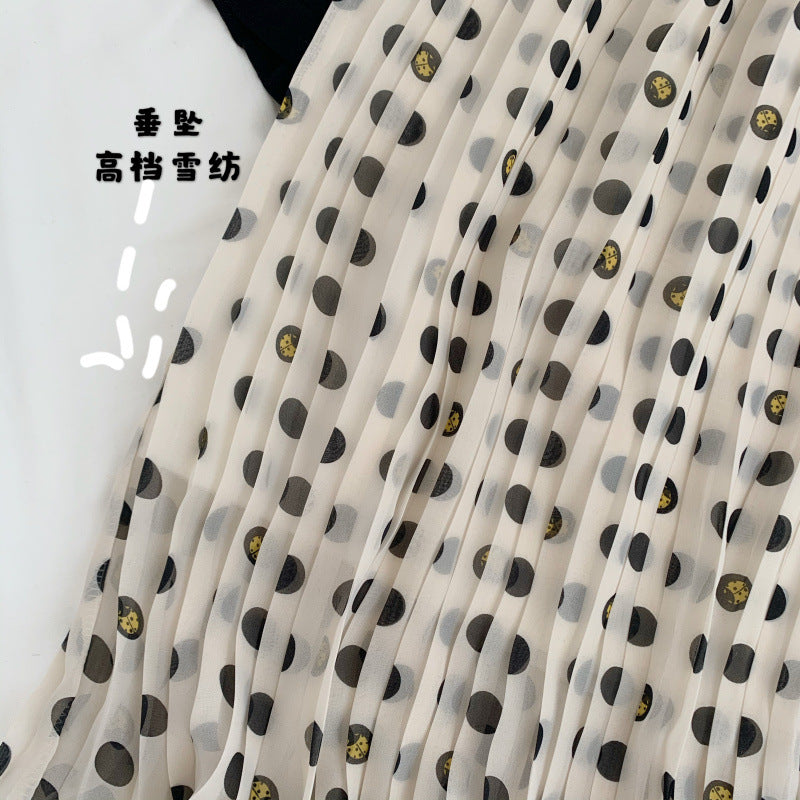Großer Punkt und kleiner Käfer bedruckt, neuer Chiffon-Faltenrock 3567