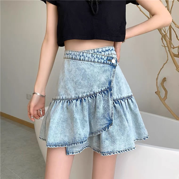 Sweet cool skirt , little skirt, versatile flounces, fashion denim skirt  3553