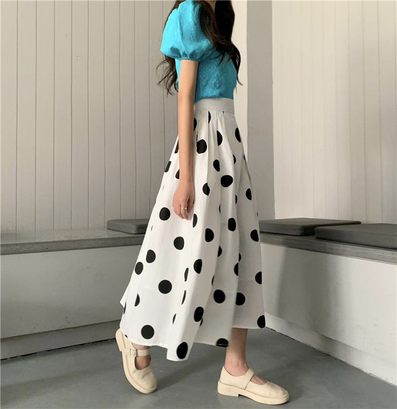 Polka dot skirt, summer, new style, printed midi A-line skirt  3654
