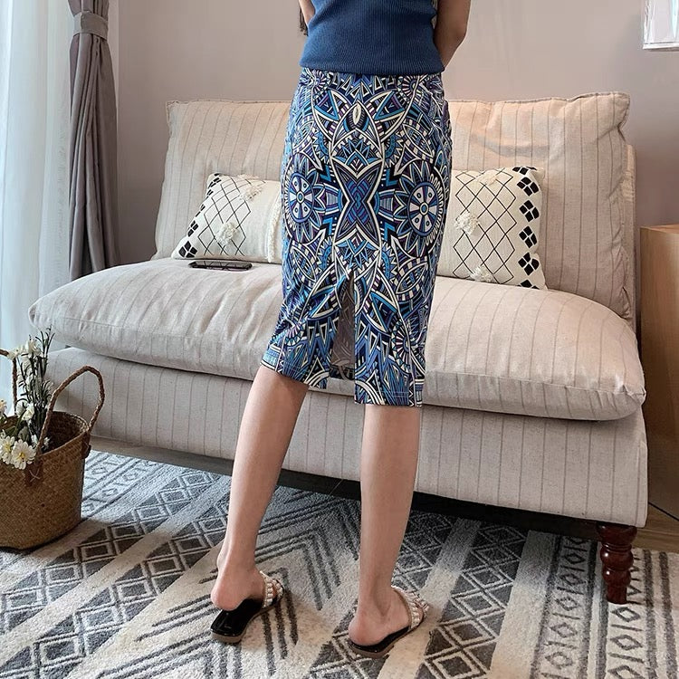 Diamond-shaped plaid print skirt, slit high Fanny skirt, all-match bodycon skirt  3535