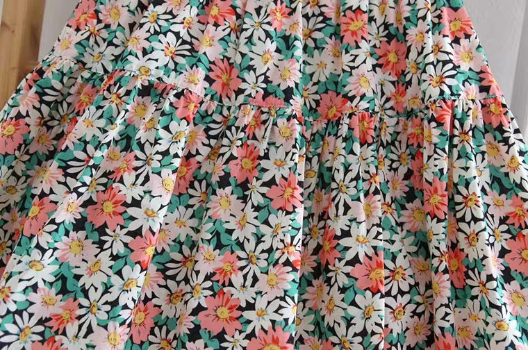 Spring and summer floral skirt, high waist A-line umbrella skirt , safety bouffant skirt  3587