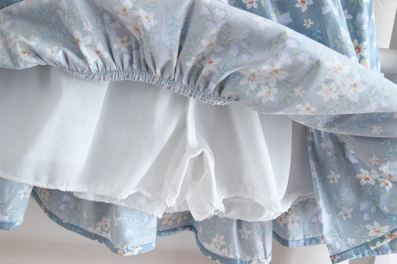 Floral skirt, new style, cotton and linen, small fresh, preppy style, high waist pleated skirt  3586
