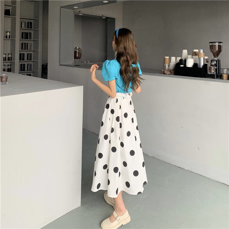 Polka dot skirt, summer, new style, printed midi A-line skirt  3654