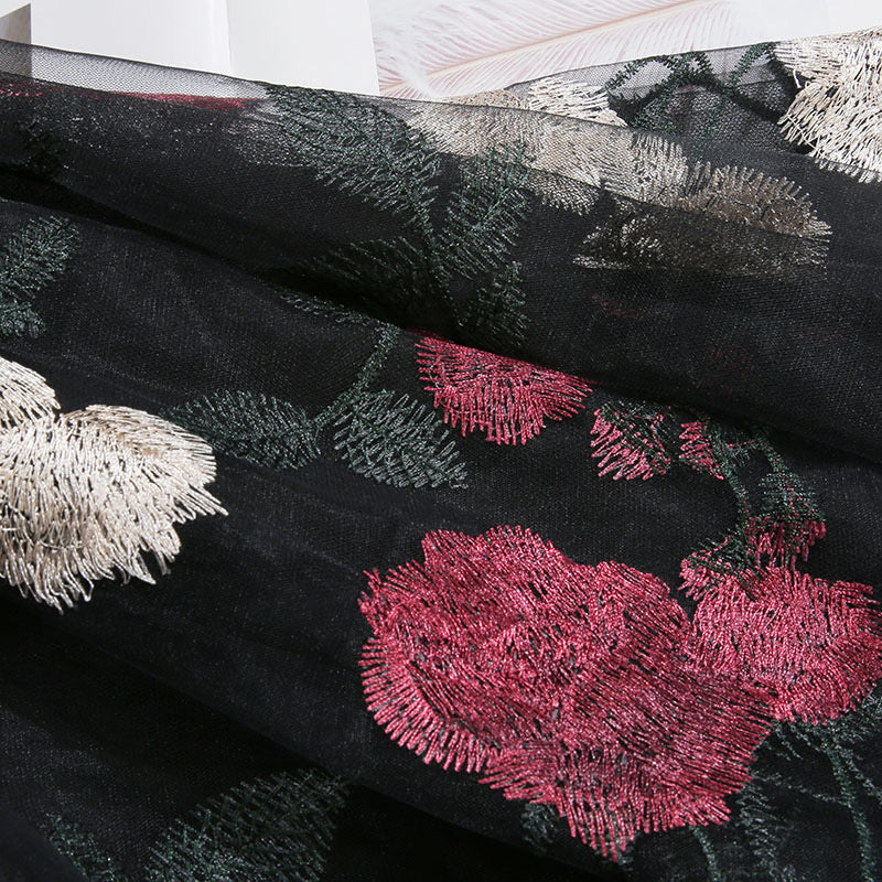 Gestickte große Blumen, stylischer, süßer Mesh-Midi-Feenrock 3632