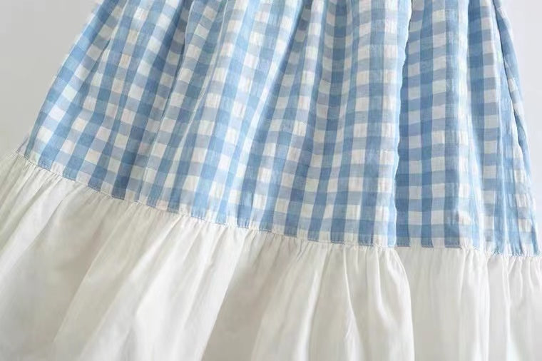 Light blue plaid flounces A-line skirt, summer, high waisted skirt for students  3575