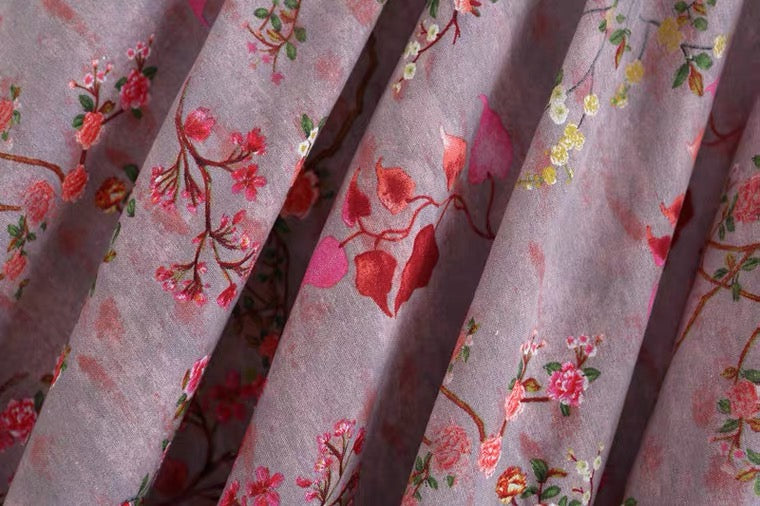 Flower skirt, cotton and linen midi skirt with pocket, purple A-line skirt  3573