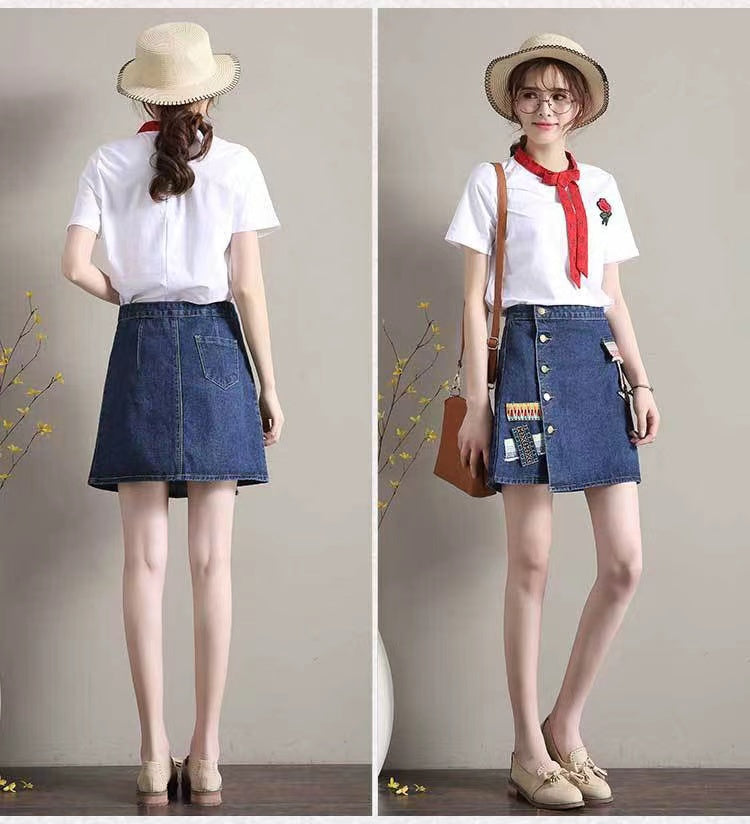 Denim-skirt A-line skirt, new style, high waist skirt, vintage embroidery skirt  3607