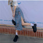 Denim skirt, mid-length A-line skirt with floral split  3551